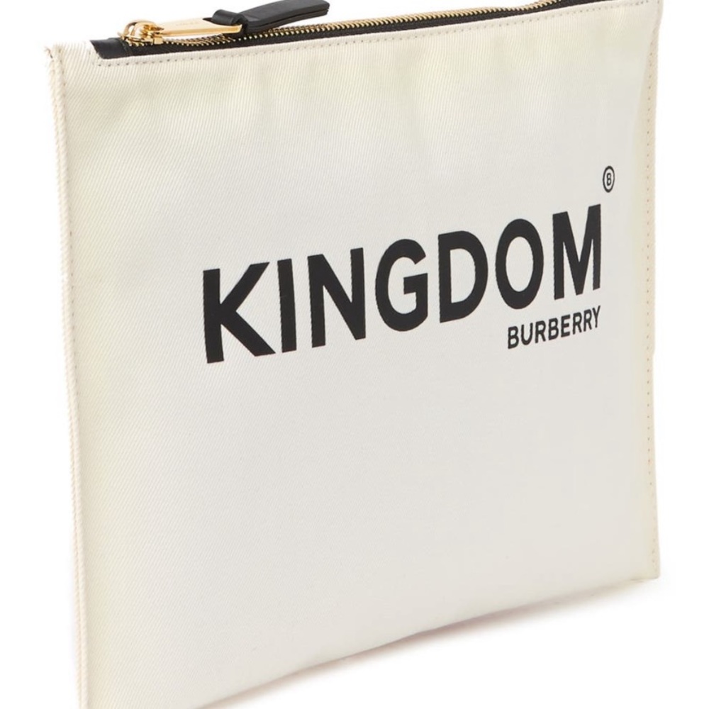 BURBERRY LONDON LARGE CHALK WHITE COTTON POUCH CLUTCH W/ KINGDOM CHECK LINING - Picture 5 of 16